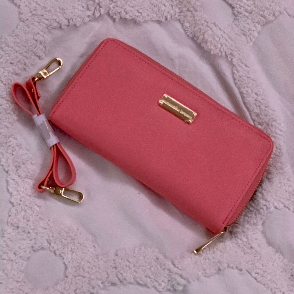 Samantha Brown Pink Leather RFID Blocking Wallet Clutch